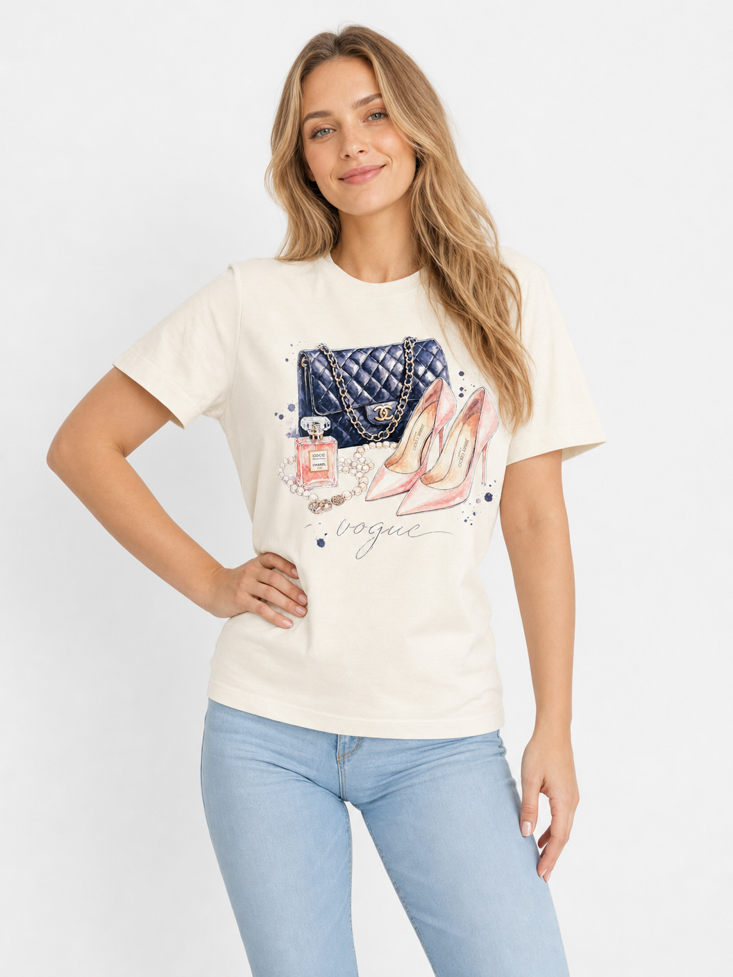 Vogue Luxe Graphic Tee - Cream