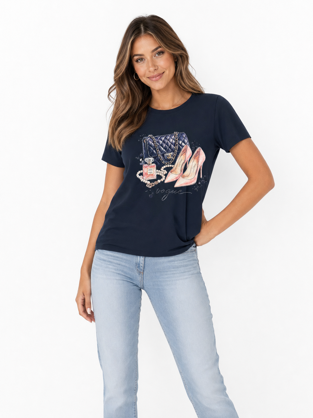 Vogue Luxe Graphic Tee - Navy