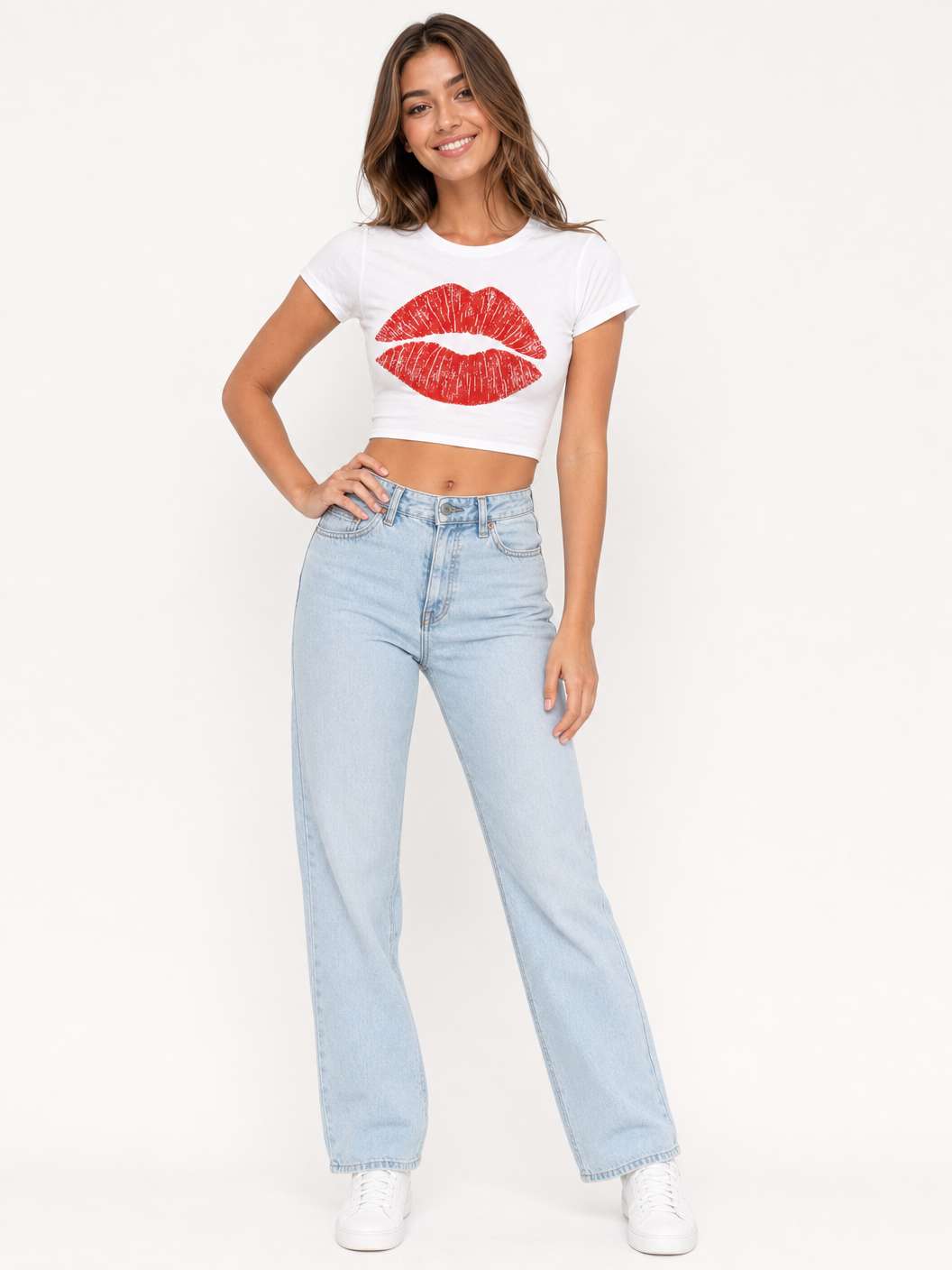 Kiss Mark Lips Crop Tee - Red