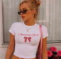 "American Girl" Bow Crop Tee