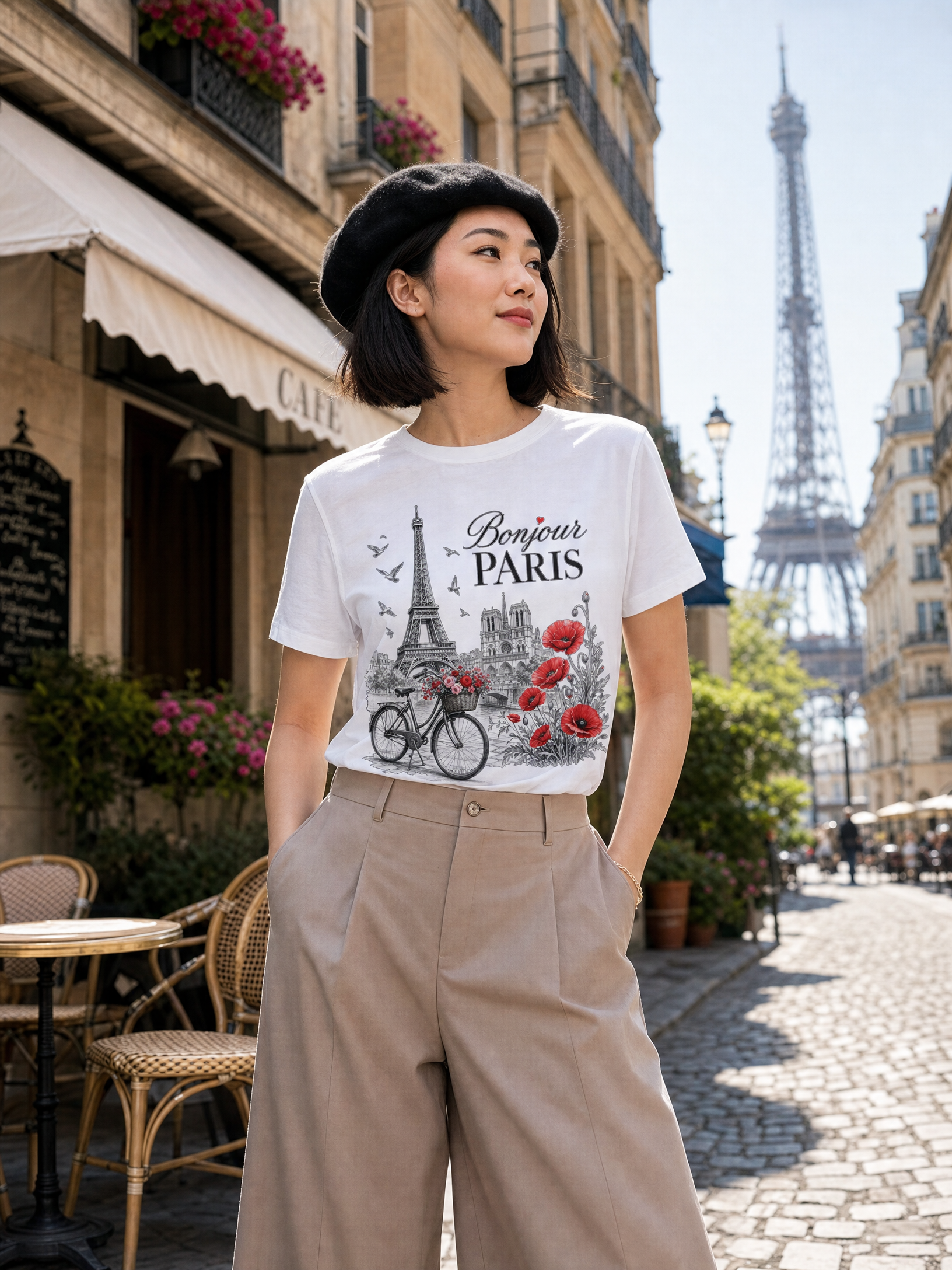 Bonjour Paris Eiffel Tower Graphic Tee